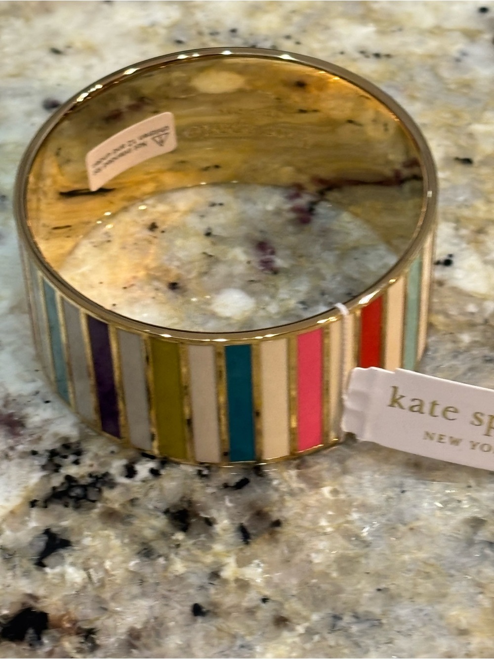 NWT Kate Spade New York Go To Town Rainbow Stripe Wide Enamel Bangle Bracelet - Picture 4 of 8